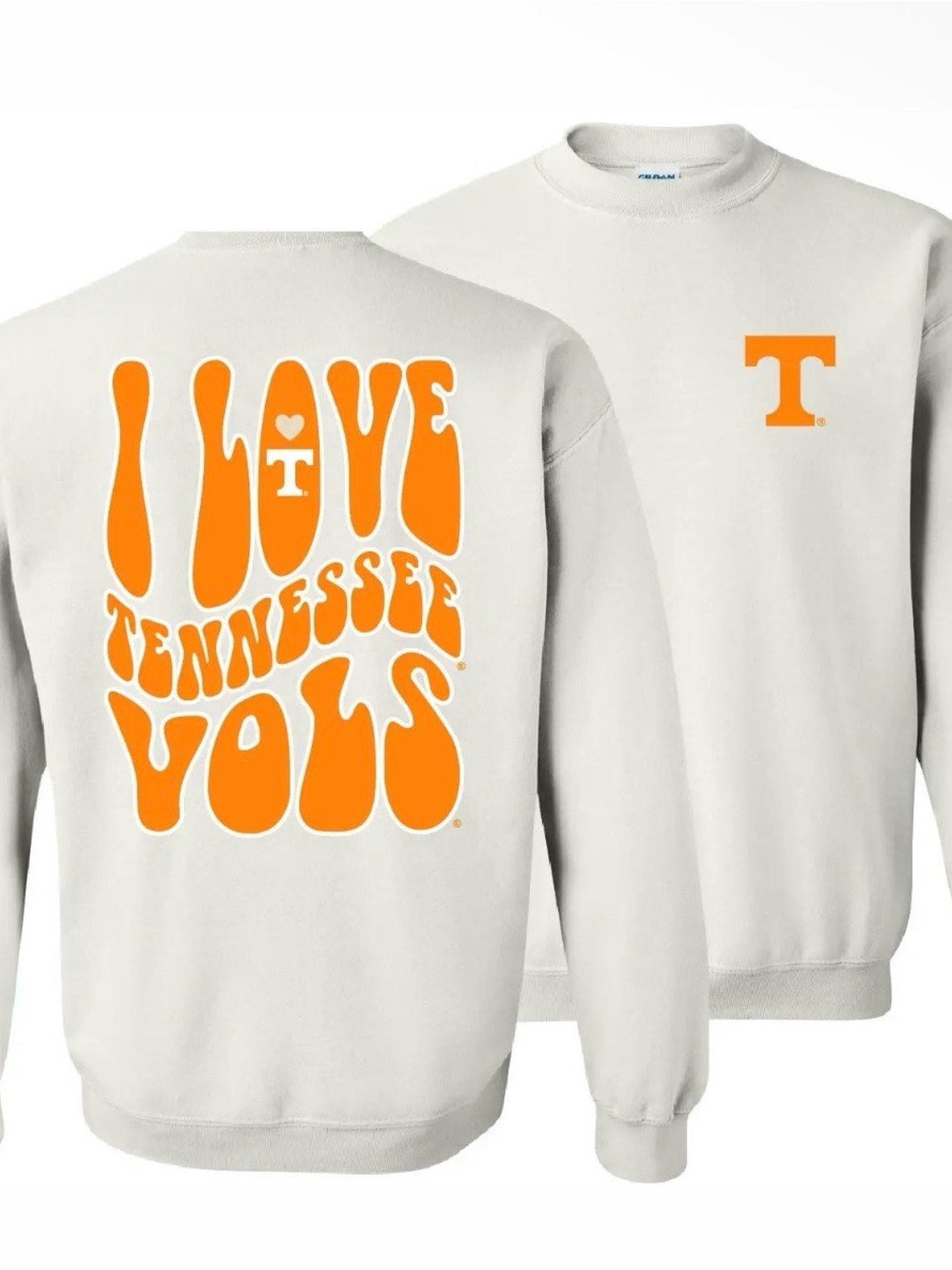 Gildan Cream Crewneck Sweatshirt with Orange Tennessee Vols Design